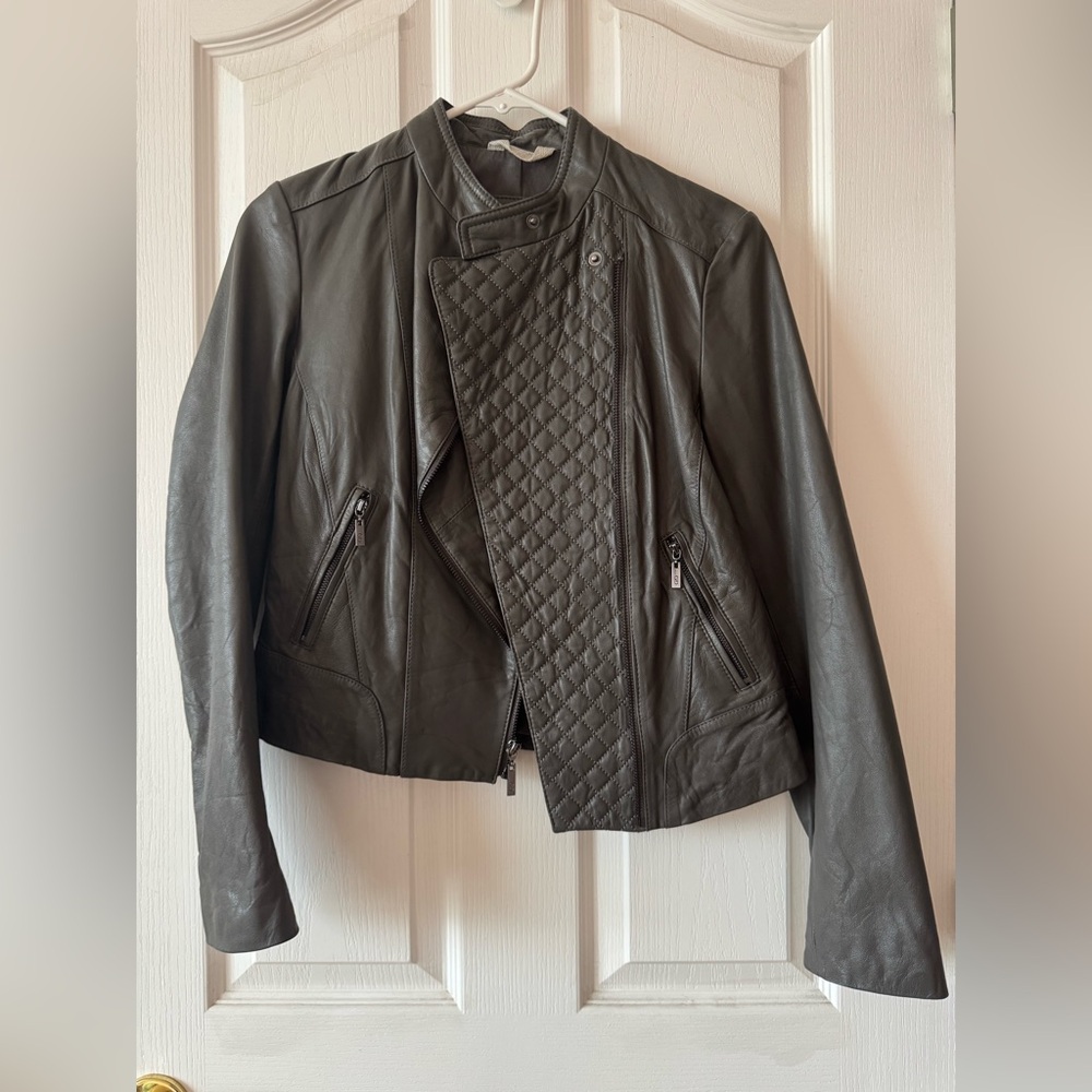 Cole Haan gray leather moto jacket